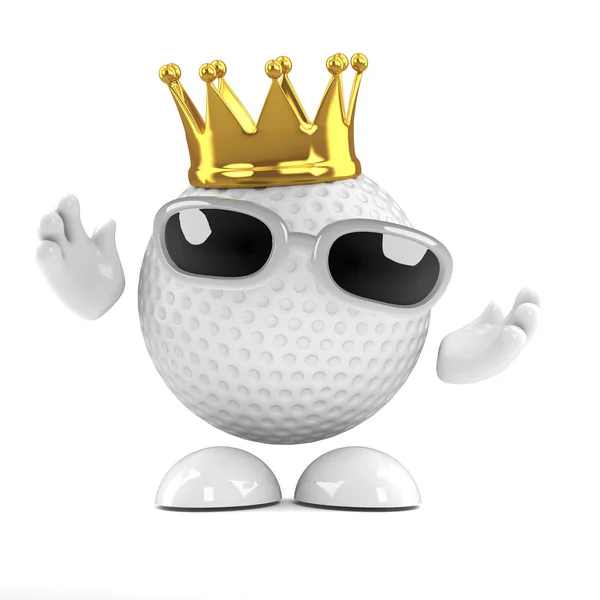 金の王冠を身に着けているゴルフ ボールの レンダリング — ストック写真