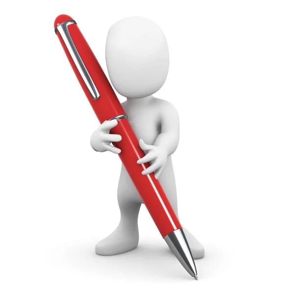 Little Grey Man Holding Red Pen — Stock Photo, Image