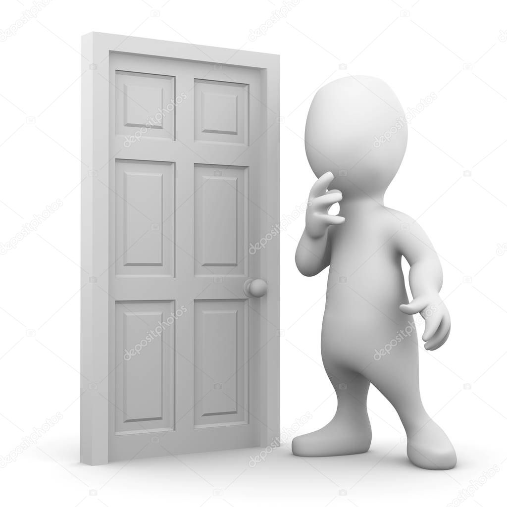 3d render of little person outside a closed door