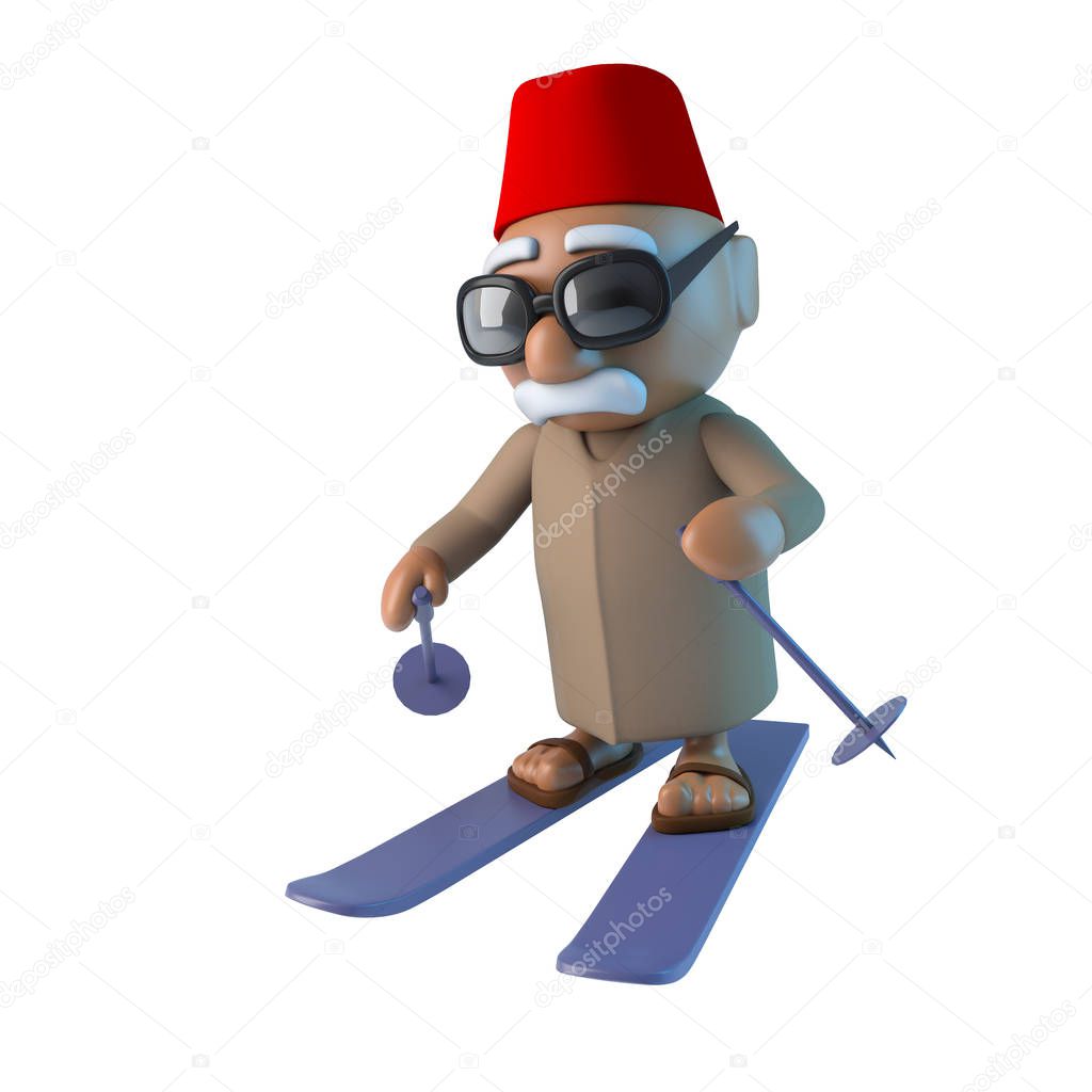 3d render of a Moroccan on skis