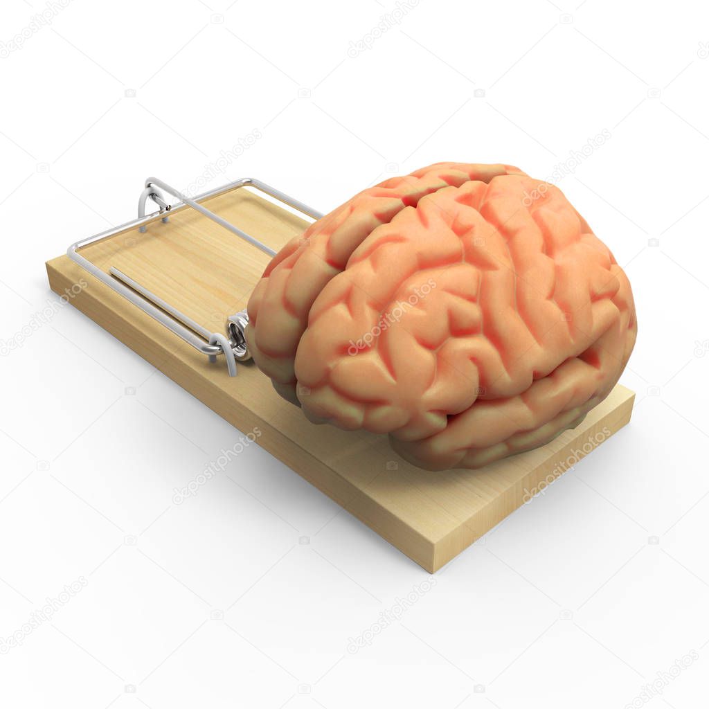 3d render of a brain in a mousetrap