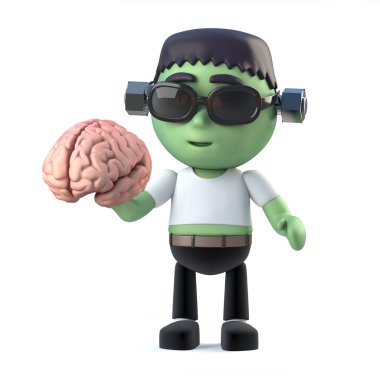 bir beyin tutan şirin bir frankenstein canavarı 3D render