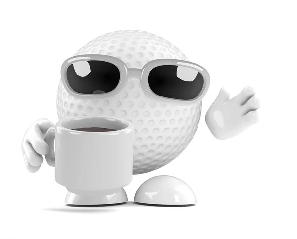 Darstellung Eines Golfball Charakters Beim Kaffeetrinken — Stockfoto