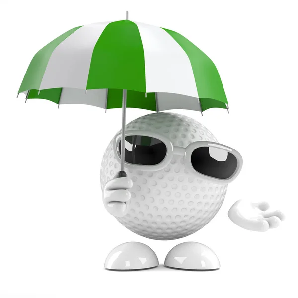 bir şemsiye tutan bir golf topu karakterin 3D render