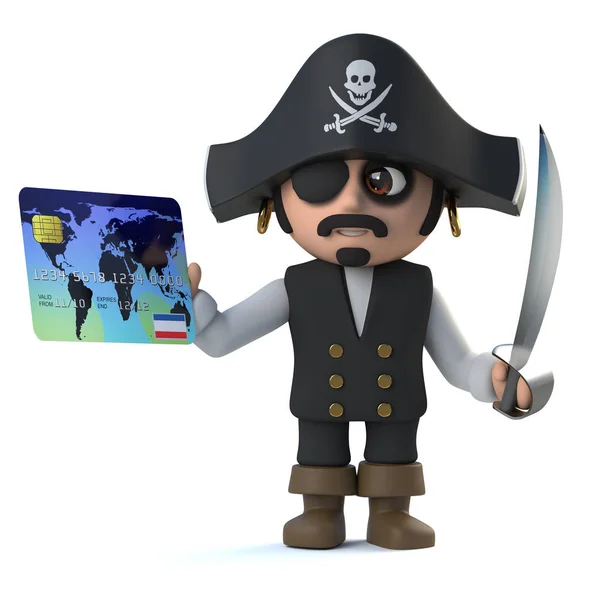 Rendering Simpatico Capitano Pirata Possesso Una Carta Debito — Foto Stock