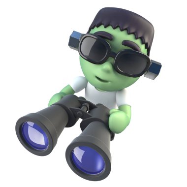 3D render bir komik karikatür frankenstein dürbün gibi birinin halloween canavar