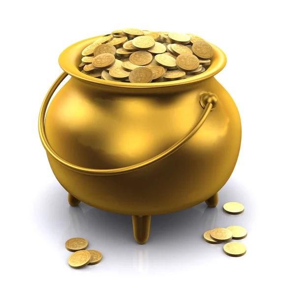 Render Gold Cauldron Full Gold Coins — Stock Photo, Image