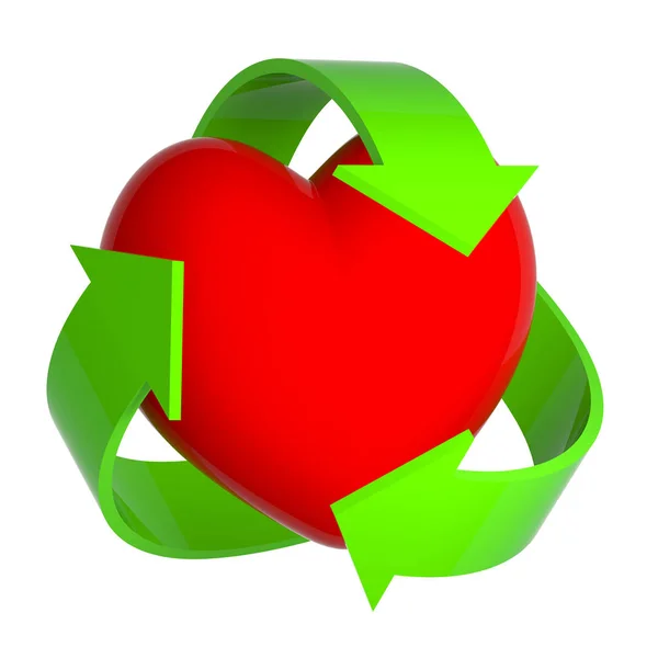 Renderizado Corazón Rodeado Por Símbolo Reciclaje — Foto de Stock