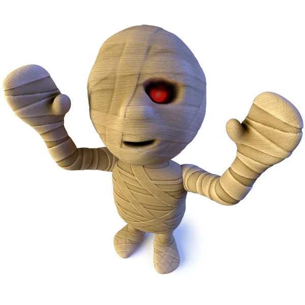 3d render of a funny cartoon Egyptian mummy monster character waving its arms in the air