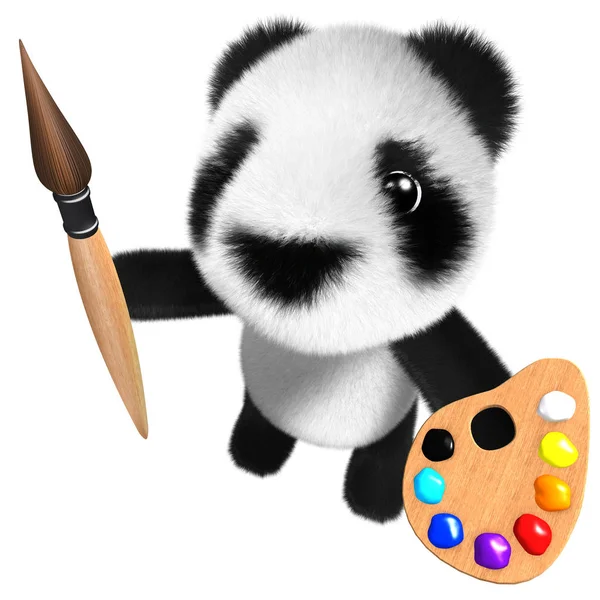 Rendu Bébé Panda Mignon Drôle Ours Peinture Caractère Avec Pinceau — Photo