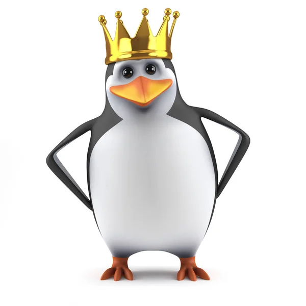金の王冠を身に着けているペンギンの レンダリング — ストック写真