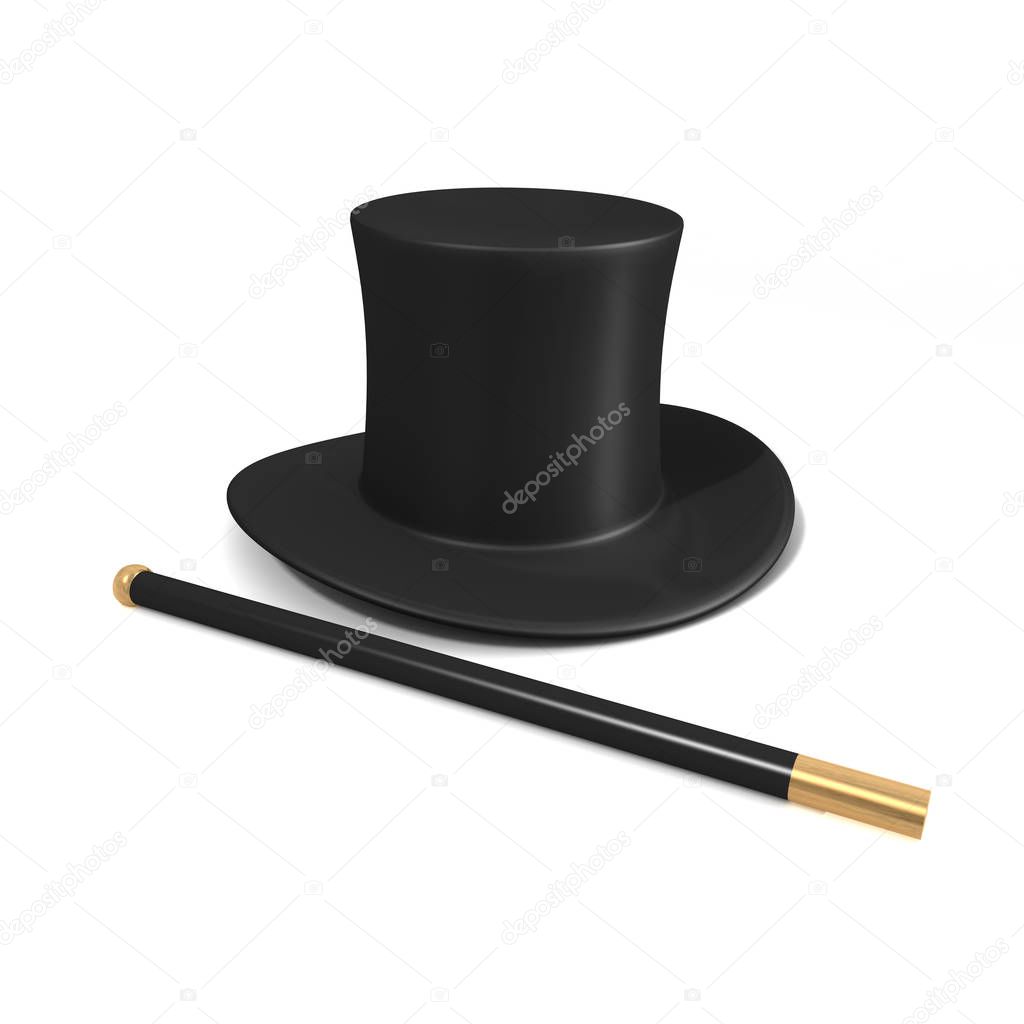 3d render of a magicians wand and hat