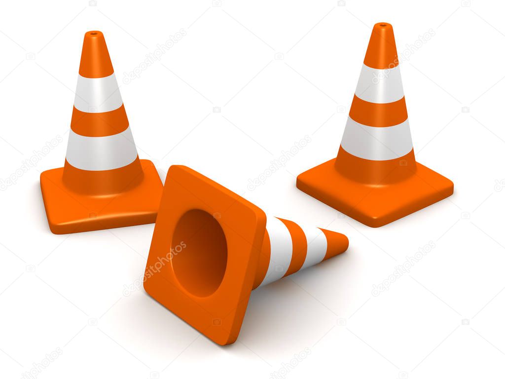 3d render of a group of traffic cones