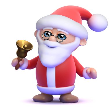 altın bir zil Noel Baba 3D render