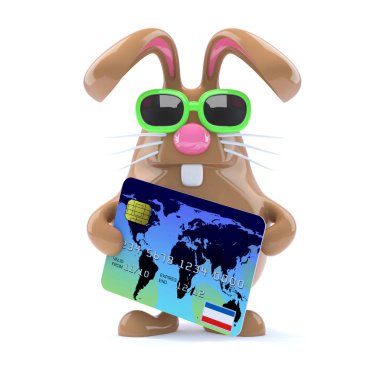 3d render of rabbit using his credit card clipart
