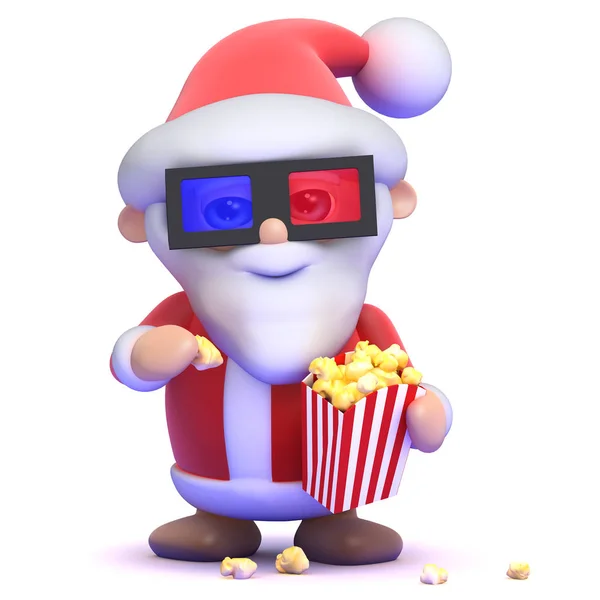 Render Santa Eating Popcorn Wearing Glasses — Stock Photo, Image