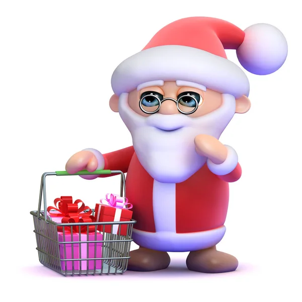 Vykreslování Santa Claus Nákupní Košík Plný Dárků — Stock fotografie