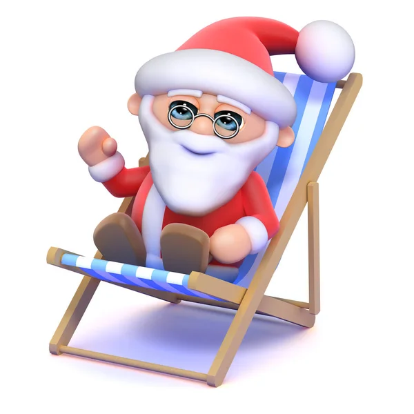 Renderização Papai Noel Uma Cadeira Praia — Fotografia de Stock