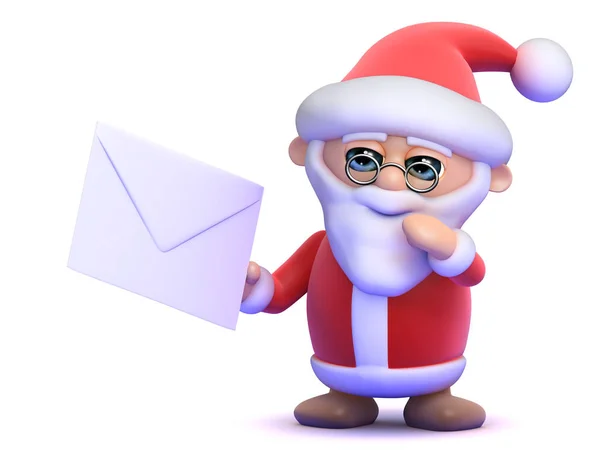 Render Santa Claus Holding Envelope — Stock Photo, Image