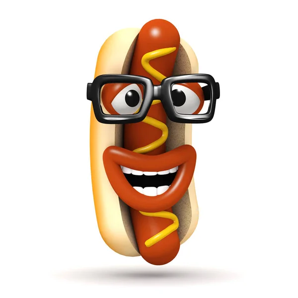 Render Laughing Hot Dog Wearing Sunglasses Mustard — Stock Photo, Image