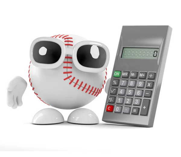Renderização Personagem Beisebol Com Uma Calculadora — Fotografia de Stock