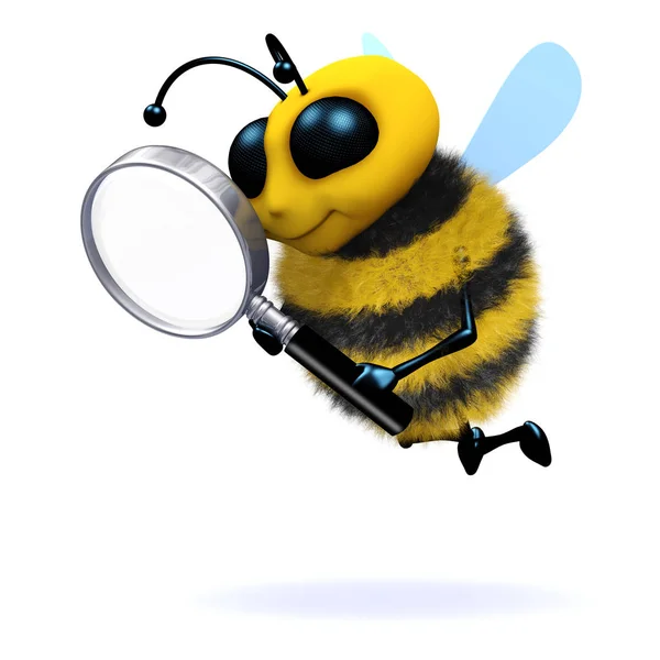 Renderen Van Een Bee Met Een Vergrootglas — Stockfoto