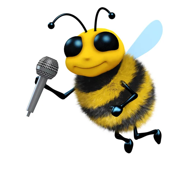 Απόδοση Μιας Μέλισσας Ένα Μικρόφωνο — Φωτογραφία Αρχείου