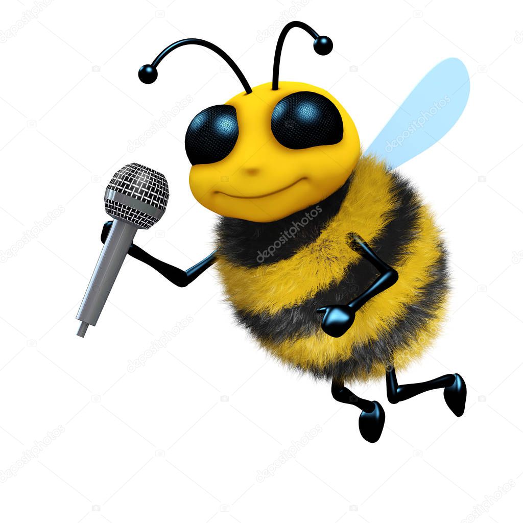 3d render of a bee with a microphone