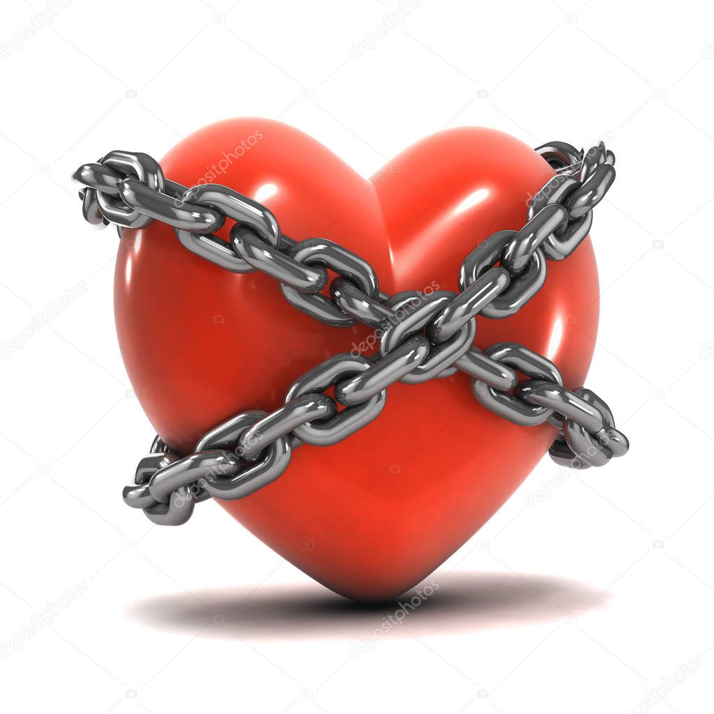 3d render of a heart bound by chains