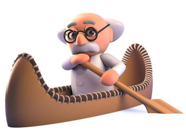 3d kürek bir kayık kano karikatür deli bilim adamı profesör
