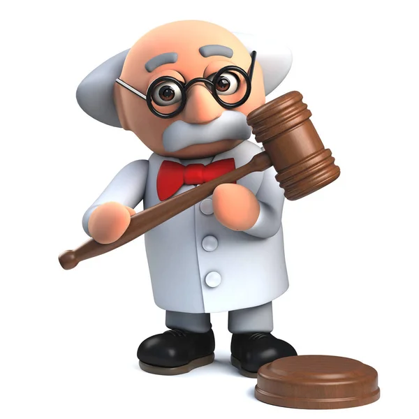 Mad Scientist in 3D houdt een veiling Gavel — Stockfoto