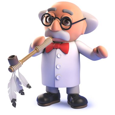 Çılgın bilim adamı profesör karakter bir Amerikan barış borusu sigara