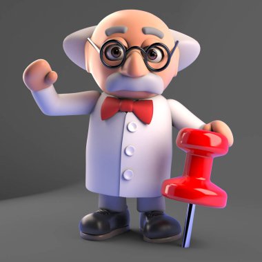 Deli bilim adamı yanlış boyut raptiye, 3d illüstrasyon emretti