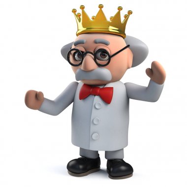 3d kraliyet altın bir taç giyen deli bilim adamı karakteri