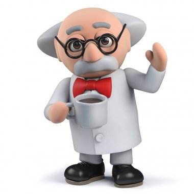 3d deli bilim adamı bir fincan kahve içme