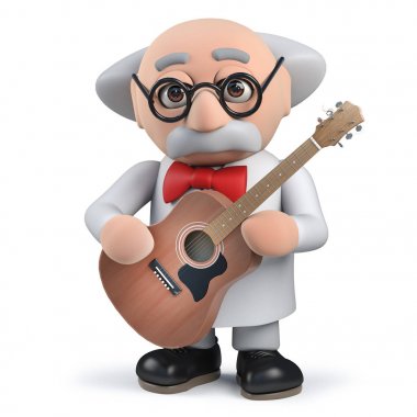 Akustik gitar 3d deli bilim adamı çalma