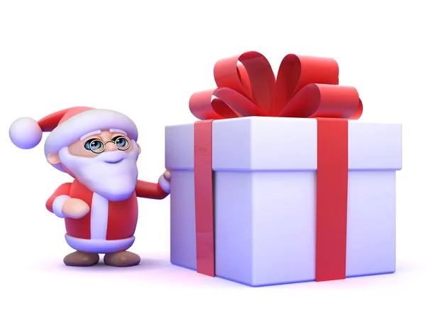 3D-Weihnachtsmann wird von einem riesigen Geschenk in den Schatten gestellt — Stockfoto