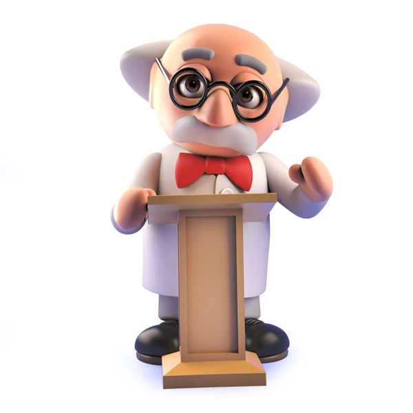 Mad tudós karakter beszél egy szónoki 3D-ben — Stock Fotó