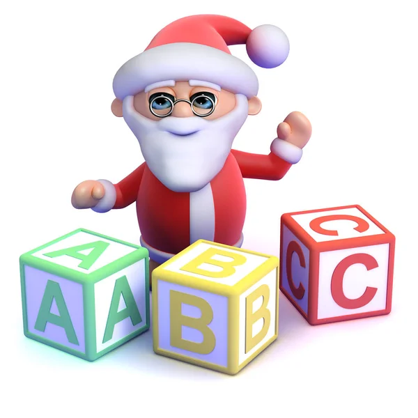 3d Санта-Клаус учит алфавиту — стоковое фото