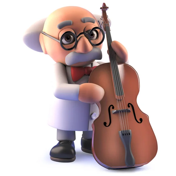 Cartoon Mad Scientist professor in 3D spelen een contrabas gitaar — Stockfoto