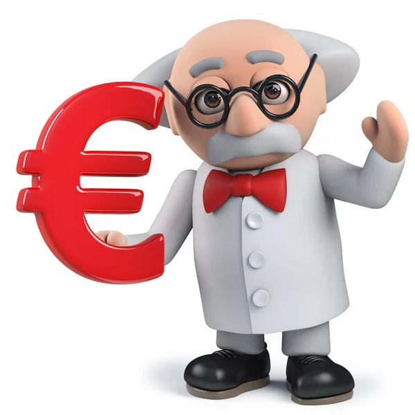 Τρελός επιστήμονας σε 3D κρατώντας ένα σύμβολο της νομισματικής μονάδας ευρώ — Φωτογραφία Αρχείου