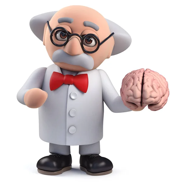 3D wetenschapper karakter houden van een menselijk brein — Stockfoto