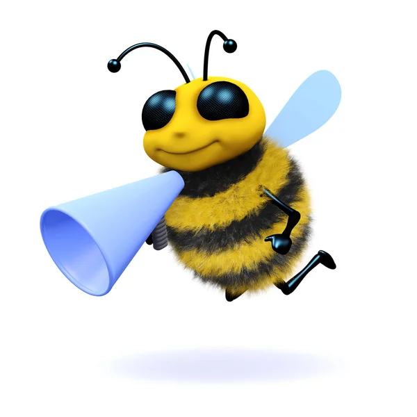메가폰을 가진 3d 꿀벌 — 스톡 사진