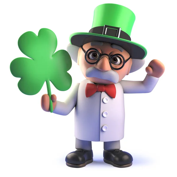 Cartoon 3d mad scientist with sharock celebrating St Patrick\'s day