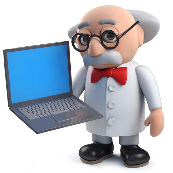 3d scientist with his data on a laptop computer