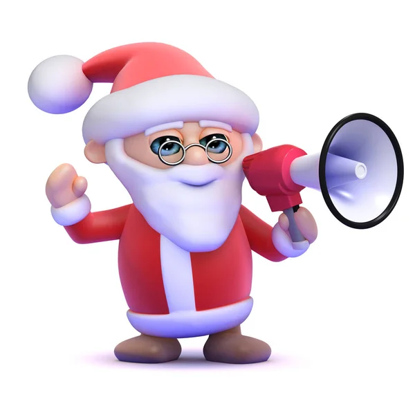 3d santa Claus tem um megafone — Fotografia de Stock