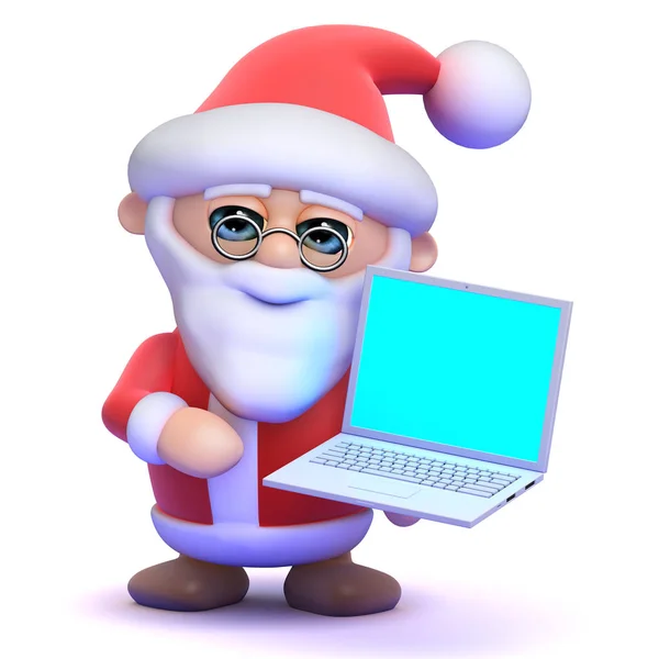 3d santa usando un ordenador portátil pc —  Fotos de Stock