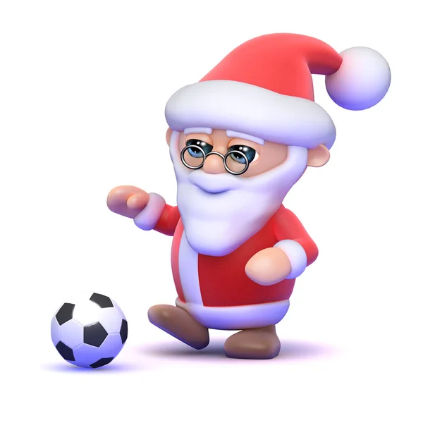 3d Санта пинает футбол — стоковое фото