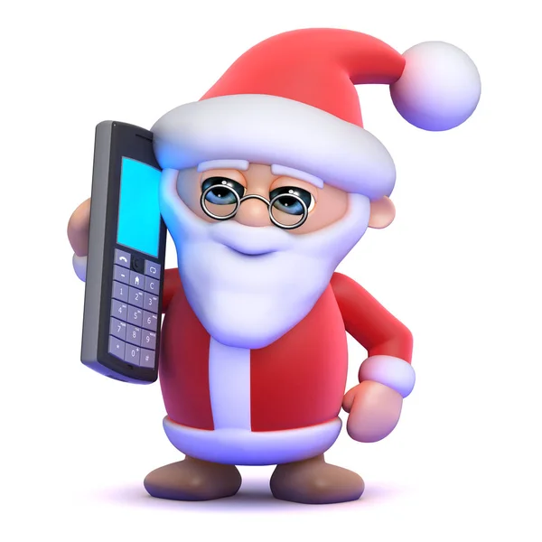 3D Kerstman chats op zijn mobiele telefoon — Stockfoto
