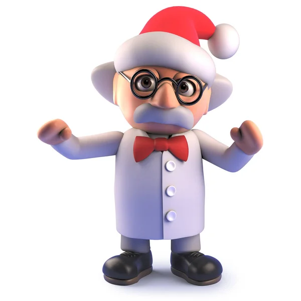 Cartoon Mad wetenschapper het dragen van een kerstmuts Christmas, 3D illustratie — Stockfoto